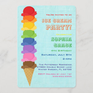 Cute Ice Cream Kids Birthday Party Invision Kaart