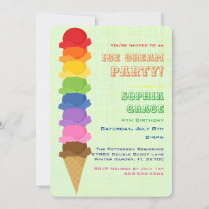 Cute Ice Cream Kids Birthday Party Invision Kaart
