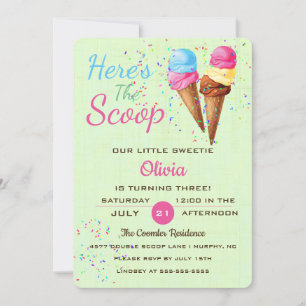 Cute Ice Cream Kids Birthday Party Invision Kaart