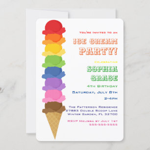 Cute Ice Cream Kids Birthday Party Invision Kaart