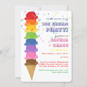 Cute Ice Cream Kids Birthday Party Invision Kaart