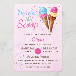 Cute Ice Cream Kids Birthday Party Invision Kaart