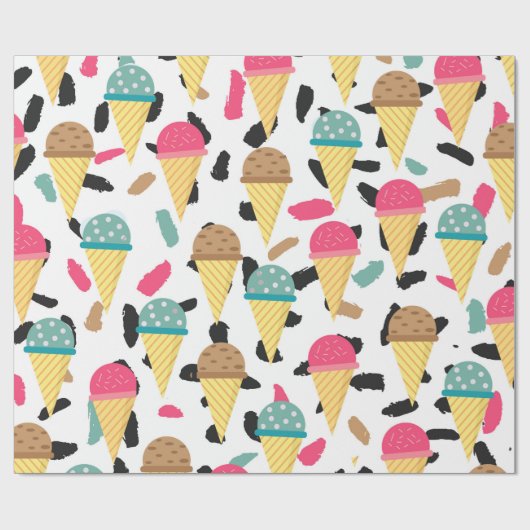Cute Ice Cream Pattern Cadeaupapier (Vlak)