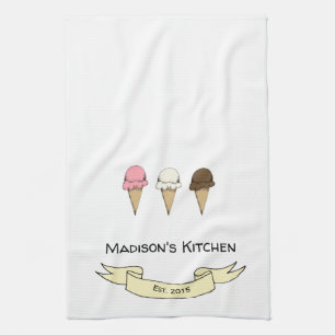 Cute Ice Cream Personlised Kitchen Theedoek