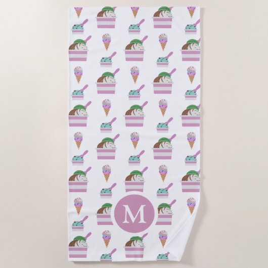Cute Ice Cream Summer Pattern Monogram Strandlaken (Voorkant)