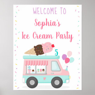 Cute Ice Cream Truck Birthday Welkom Poster