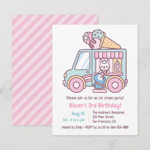 Cute Ice Cream Truck Kids Birthday Party Kaart