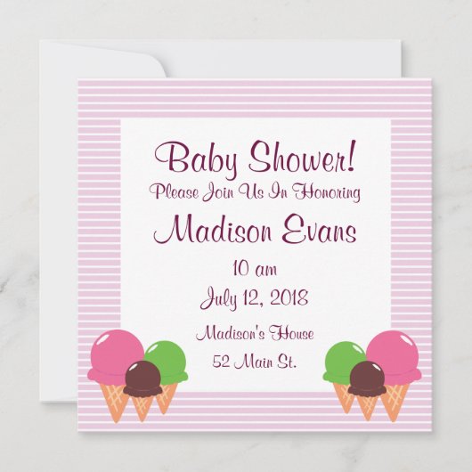 Cute Ice Crème Cone Bébé Douche Invitations (Devant)