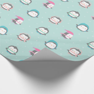 Cute Ice Skating Penguins kerstpatroon Cadeaupapier