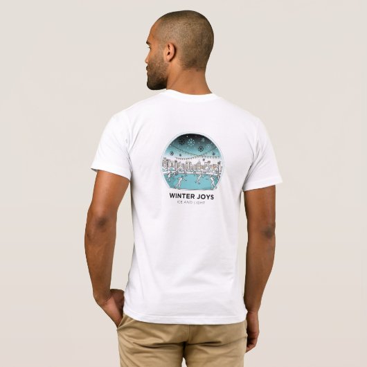 Cute Ice Skating Winter Village Scene Snowy Lights T-shirt (Achterkant volledig)