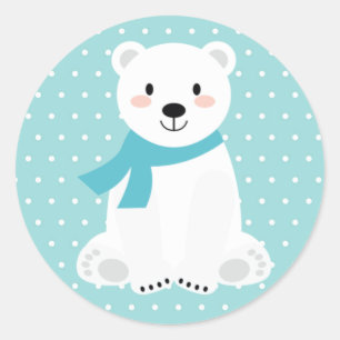 Cute Ijsbeer Baby Shower Teal Aqua Turquoise Ronde Sticker