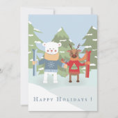 Cute Ijsbeer en Rendier Plat Kerstkaart (Voorkant)