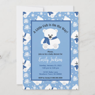 Cute Ijsbeer en Sneeuwvlokken Baby Shower Kaart