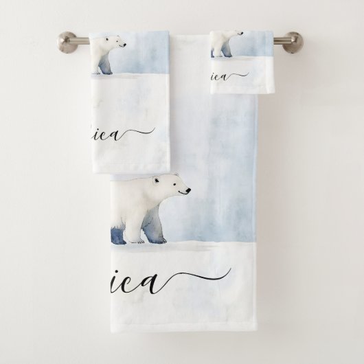 Cute ijsbeer script naam bad handdoek (Insitu)