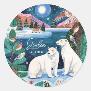 Cute IJsbeer Winter Baby Shower Ronde Sticker