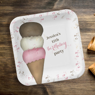 Cute Ijsje Verjaardagsfeest Dessert Thema Papieren Bordje