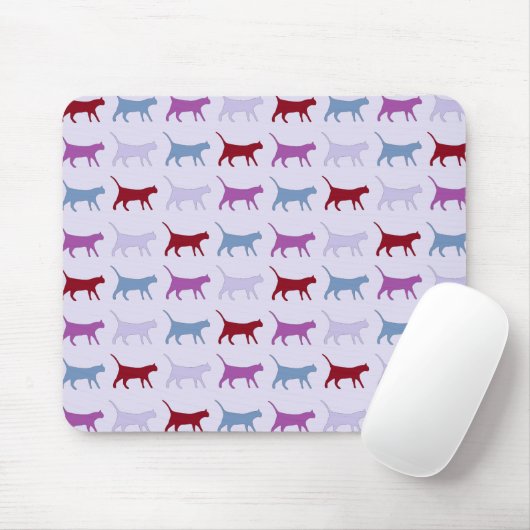 Cute Illustrated Cats Walking Paars Pattern Muismat (Met muis)
