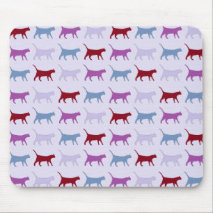 Cute Illustrated Cats Walking Paars Pattern Muismat