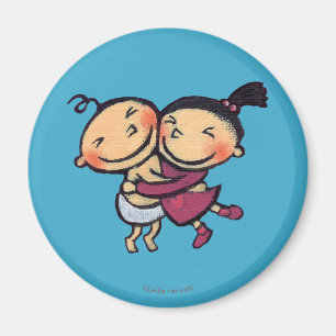 Cute Illustrated Toddlers Hugging Magneet