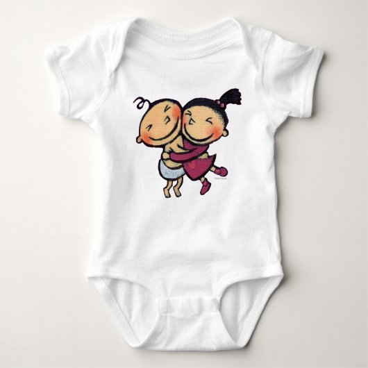 Cute Illustrated Toddlers Hugging Romper (Voorkant)