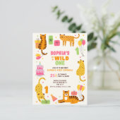 Cute illustrated wild animals first birthday briefkaart (Staand voorkant)