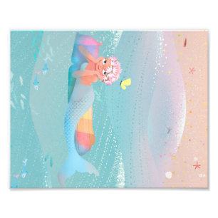 Cute illustration of mermaids' day on the Beach Foto Afdruk