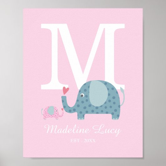 Cute Initiaal Monogram Nursery Poster (Voorkant)