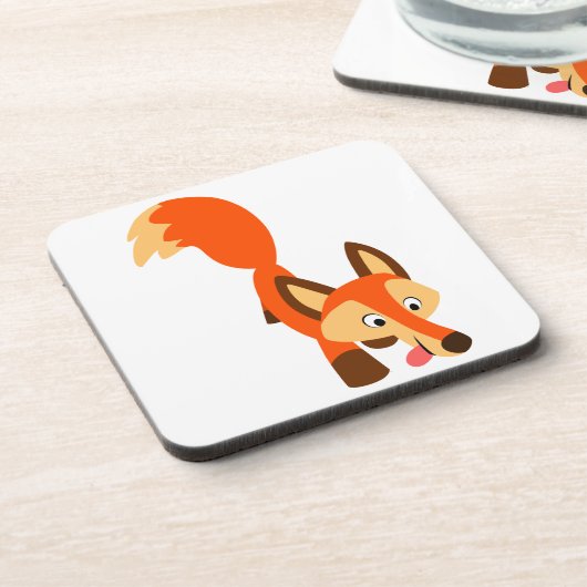 Cute Inquisitive Cartoon Fox Onderzetters Set (Linkerzijde)