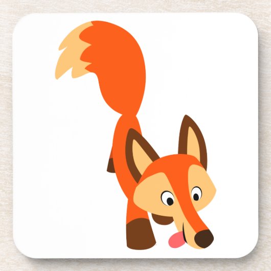 Cute Inquisitive Cartoon Fox Onderzetters Set (Voorkant)