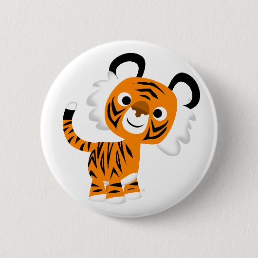 Cute Inquisitive Cartoon Tiger Button Badge (Voorkant)
