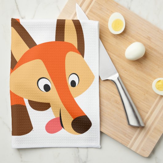 Cute Inquistive Cartoon Fox Serviette de cuisine (Quart Plié)