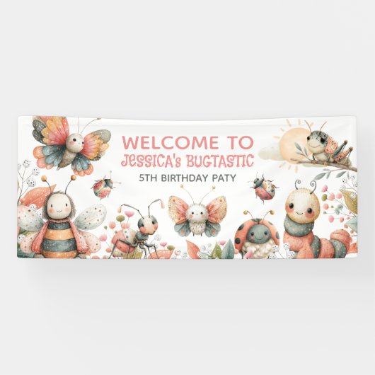 Cute Insects BUGTASTIC Kids' Birthday Welcome Spandoek (Horizontaal)