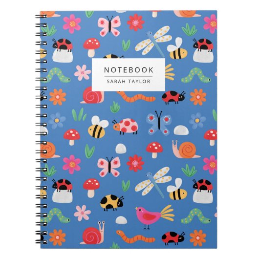 Cute Insects & Nature Pattern in Blue Notitieboek (Voorkant)