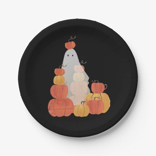 Cute Invisible Halloween Pumpkin Ghost Black Papieren Bordje (Voorkant)