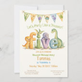 Cute Invitation Anniversaire Thème Dinosaure Cinq (Devant)