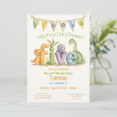 Cute Invitation Anniversaire Thème Dinosaure Cinq (Debout devant)