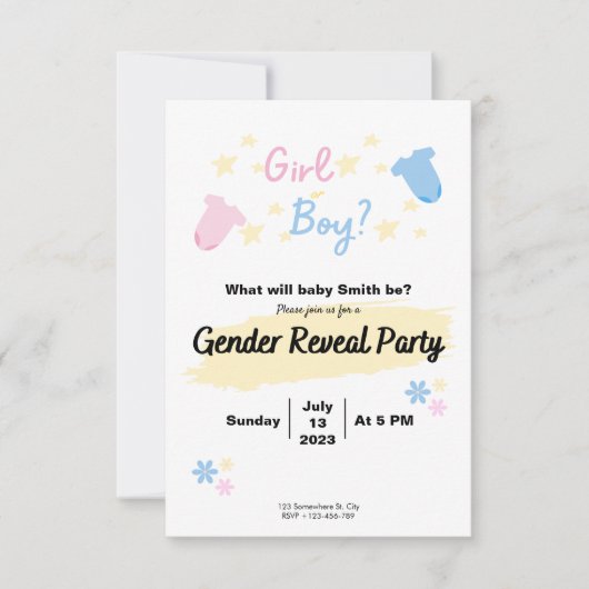 Cute Invitation Gender Reveal  (Devant)