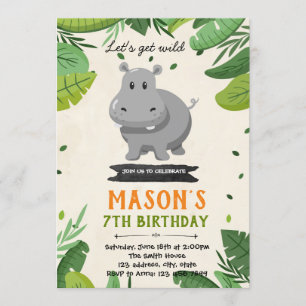 Cute invitation hippo fête d'anniversaire