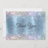 Cute iridescen ice blue faux monogram bedankkaart (Voorkant)