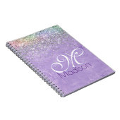 Cute iridescen lila paarse faux glitter monogram notitieboek (Rechterzijde)