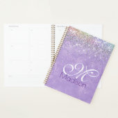Cute iridescen lila paarse faux glitter monogram planner (Display)