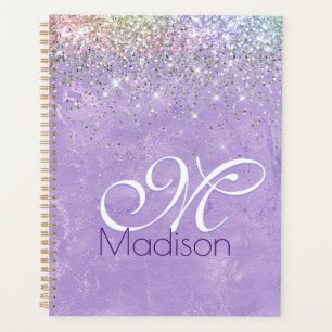 Cute iridescen lila paarse faux glitter monogram planner