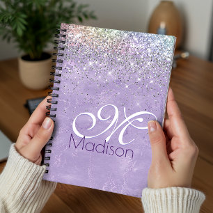 Cute iridescen lila paarse faux glitter monogram planner