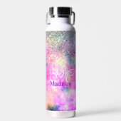 Cute iridescen Silfaux glitter monogram notebook Waterfles (Voorkant)