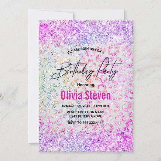 Cute iridescent Animal print glitter monogram Kaart (Voorkant)