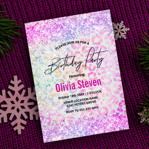 Cute iridescent Animal print glitter monogram Kaart