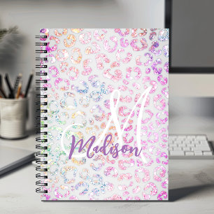 Cute iridescent Animal print glitter monogram Notitieboek