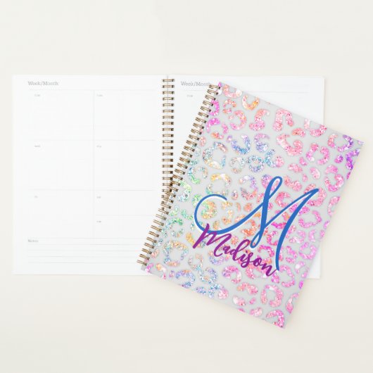 Cute iridescent Animal print glitter monogram Planner (Display)