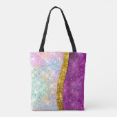 Cute iridescent fuchsia gold faux glitter monogram draagtas (Achterkant)