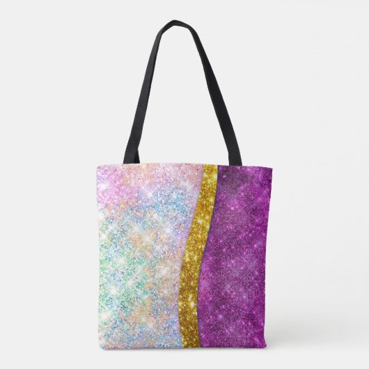 Cute iridescent fuchsia gold faux glitter monogram draagtas (Achterkant)